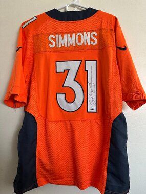 JUSTIN SIMMONS SIGNED DENVER BRONCOS AUTOGRAPHED NIKE JERSEY W/COA 48/L-XL - 941